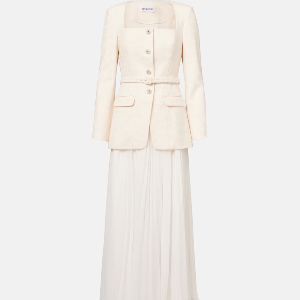 Self-Portrait Belted plissé chiffon maxi dress